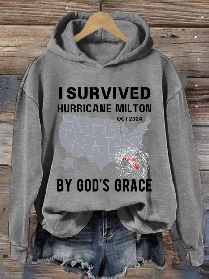 Women's I Survived Hurricane Milton Oct 2024 By God'S Grace Print Casual Sweatshirt