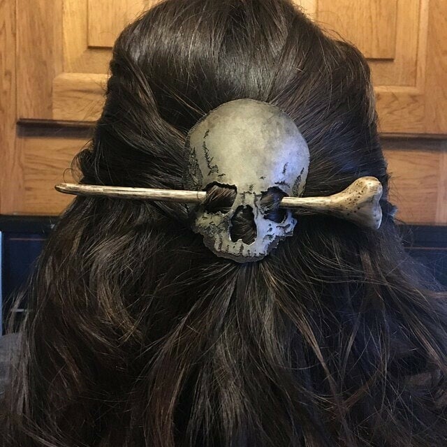 Death Moth/Skull Hair Pin Stick Slide with Faux Bone