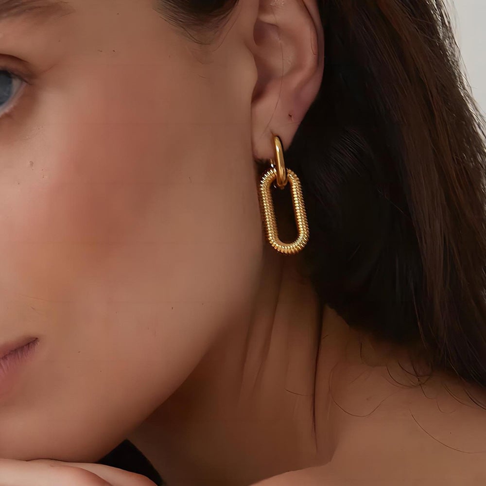 IG Style Convertible Circle Stainless Steel PVD 18K Gold Drop Earrings