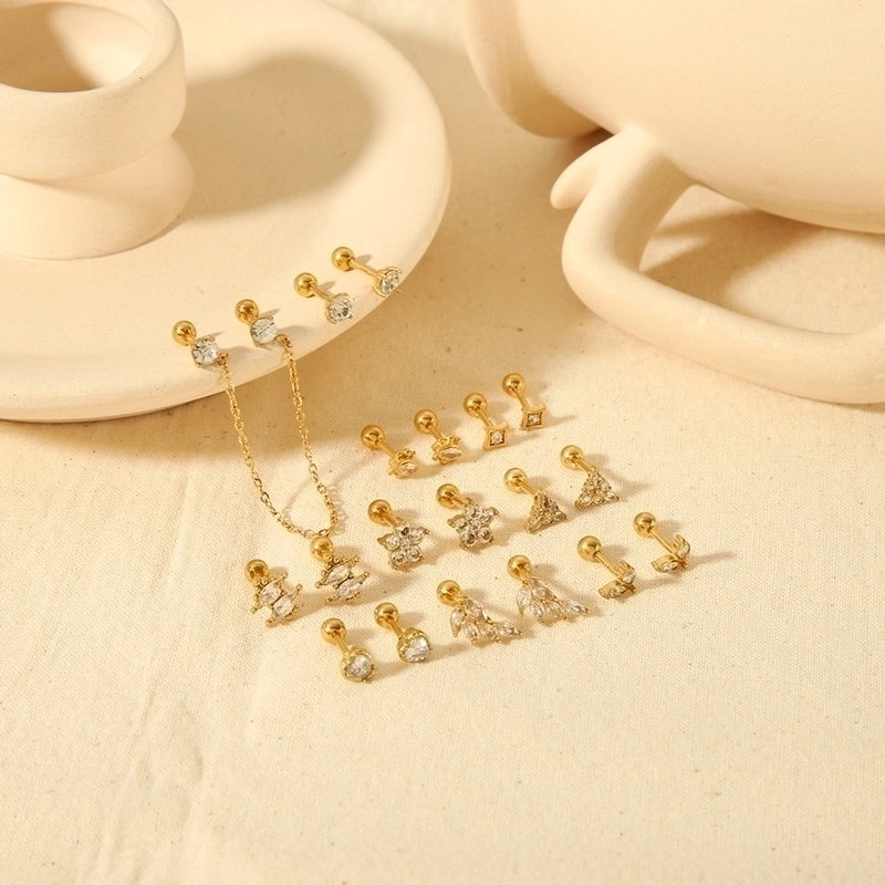 1 Pair Minimalist Star Water Droplets Polishing Plating Inlay Stainless Steel Zircon 18k Gold Plated Ear Studs