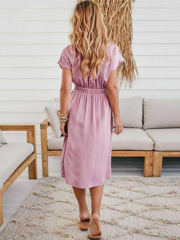 Button V-Neck Strap Dress