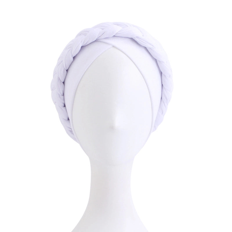 Ethnic Wind Twist Braid Turban Hat Wrapping Cap Solid Color Elastic Chemotherapy Cap Ethnic Cap JDT-429D