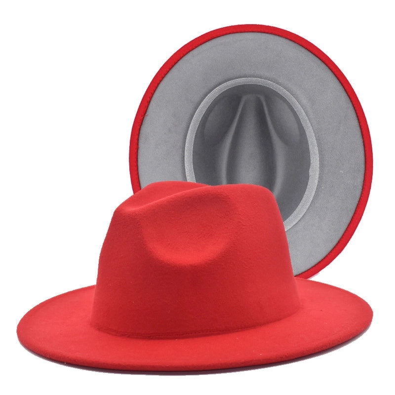 Popular Two-color Woolen Hat Women's Fashion Wide-brimmed Felt Hat Hat Jazz Hat Men