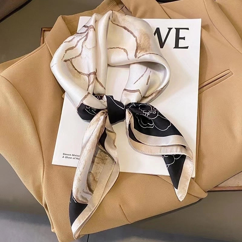 Women's Business Flower Satin Printing Silk Scarf