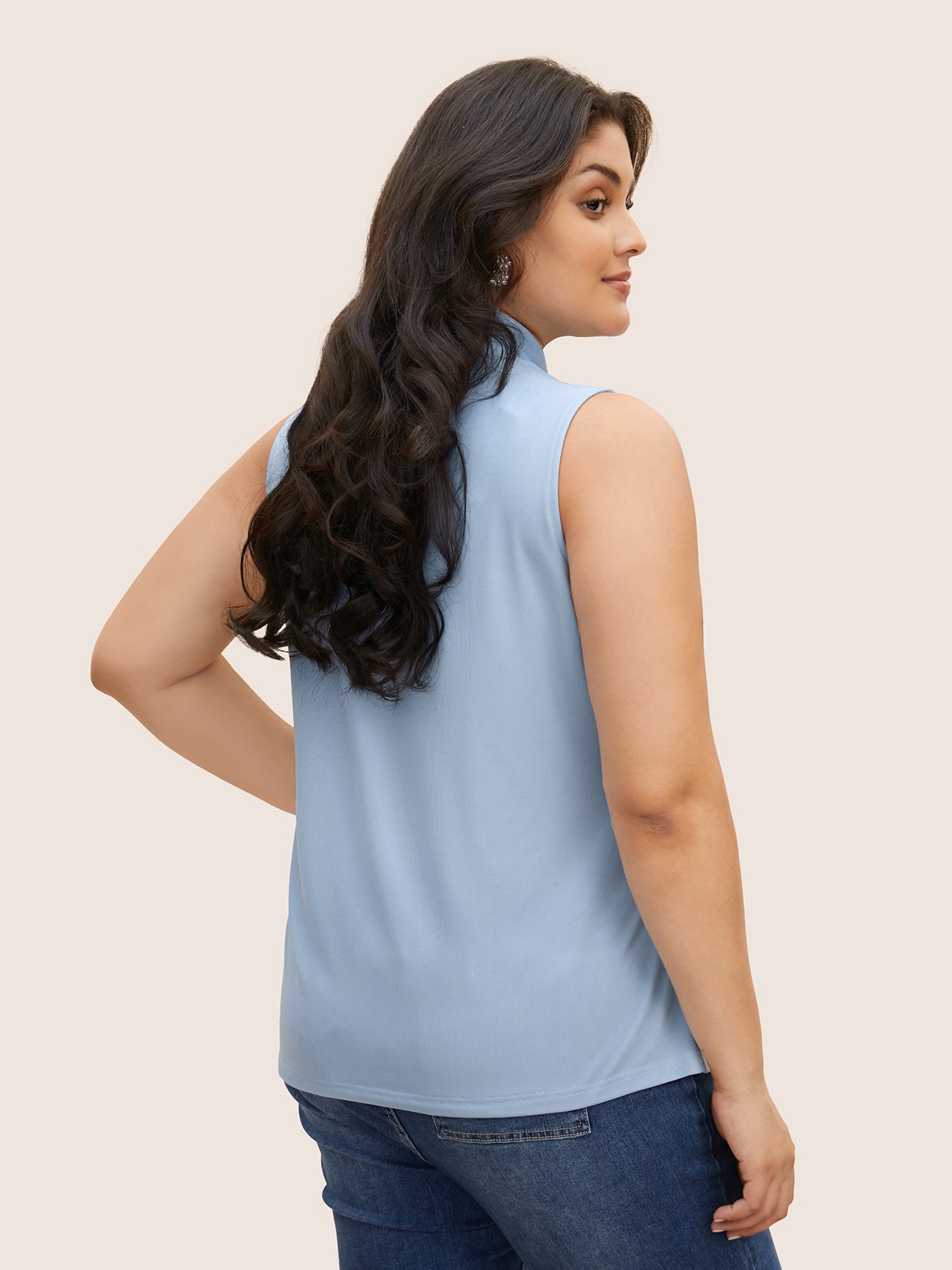 Overlap Collar Solid Pleated Tank Top