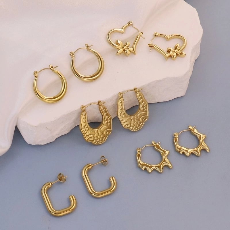 1 Pair Minimalist Pentagram Round Solid Color Plating 304 Stainless Steel 18K Gold Plated Earrings