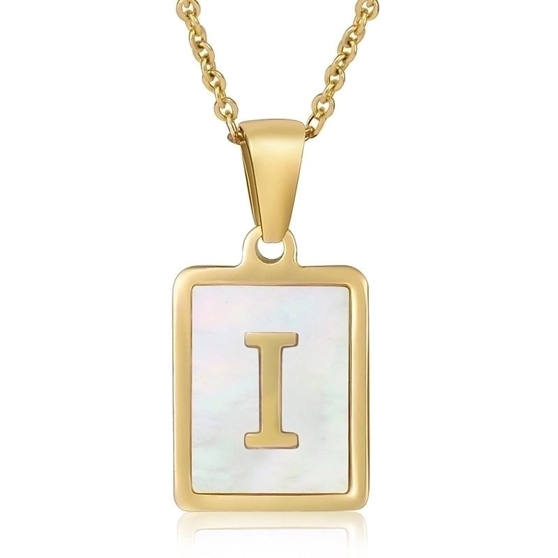 Minimalist Letter Stainless Steel Titanium Steel Plating Inlay Shell 18k Gold Plated Pendant Necklace