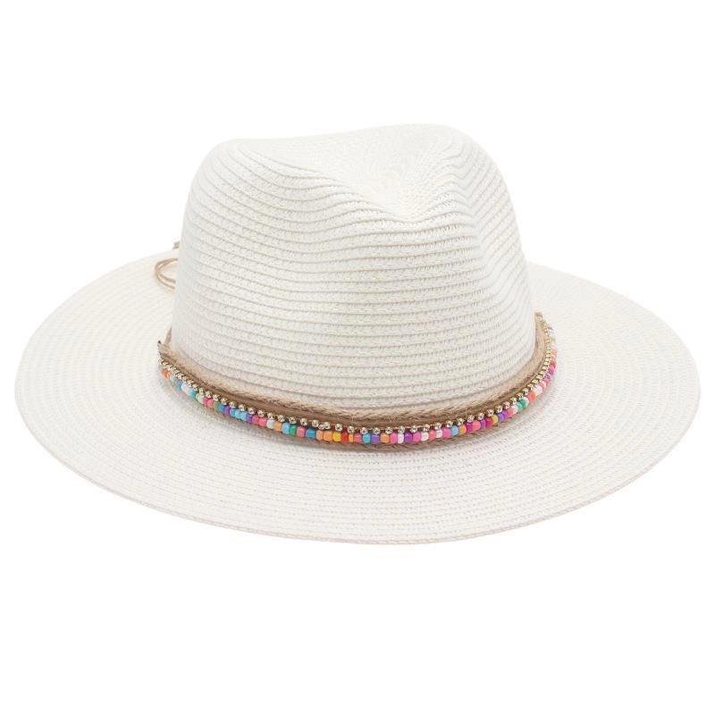 Unisex Ethnic Style Colorful Beaded Big Eaves Straw Hat