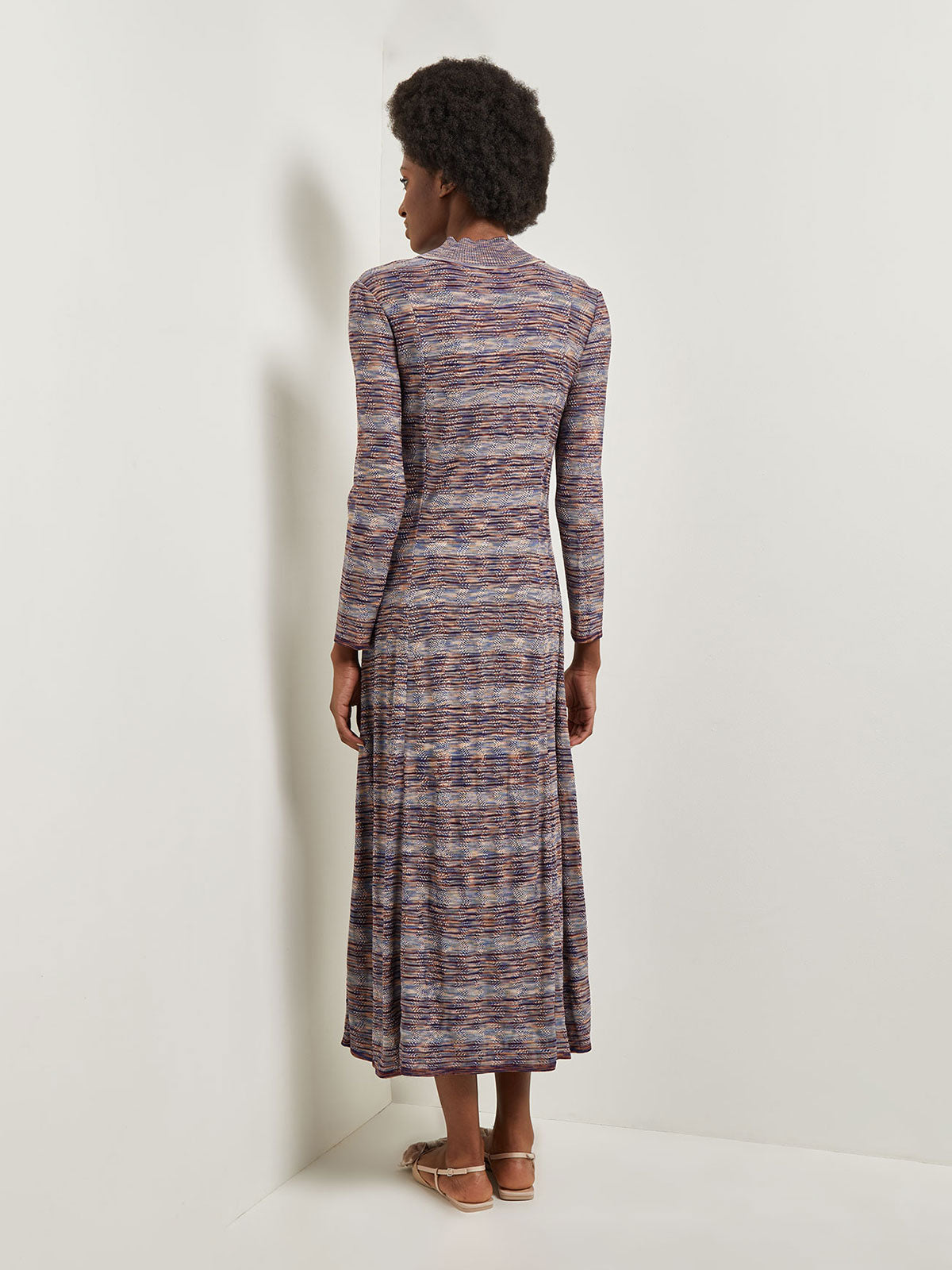 Modern Fit-and-Flare Melange Knit Cutout Midi Dress