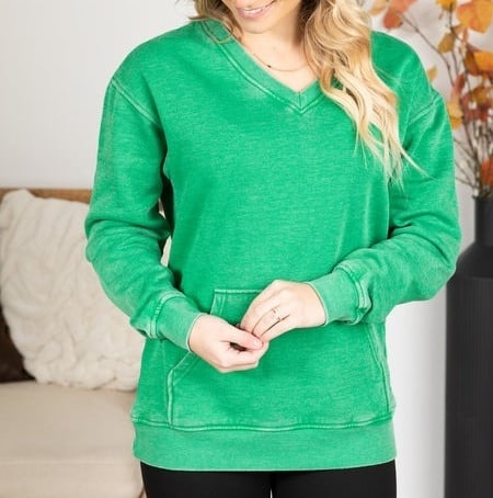 FINAL SALE⚡12 Packs for $24.99⚡ - Door Buster!Pigment Dyed Cozy Campfire V-Neck Sweatshirt (Multiple Colors)
