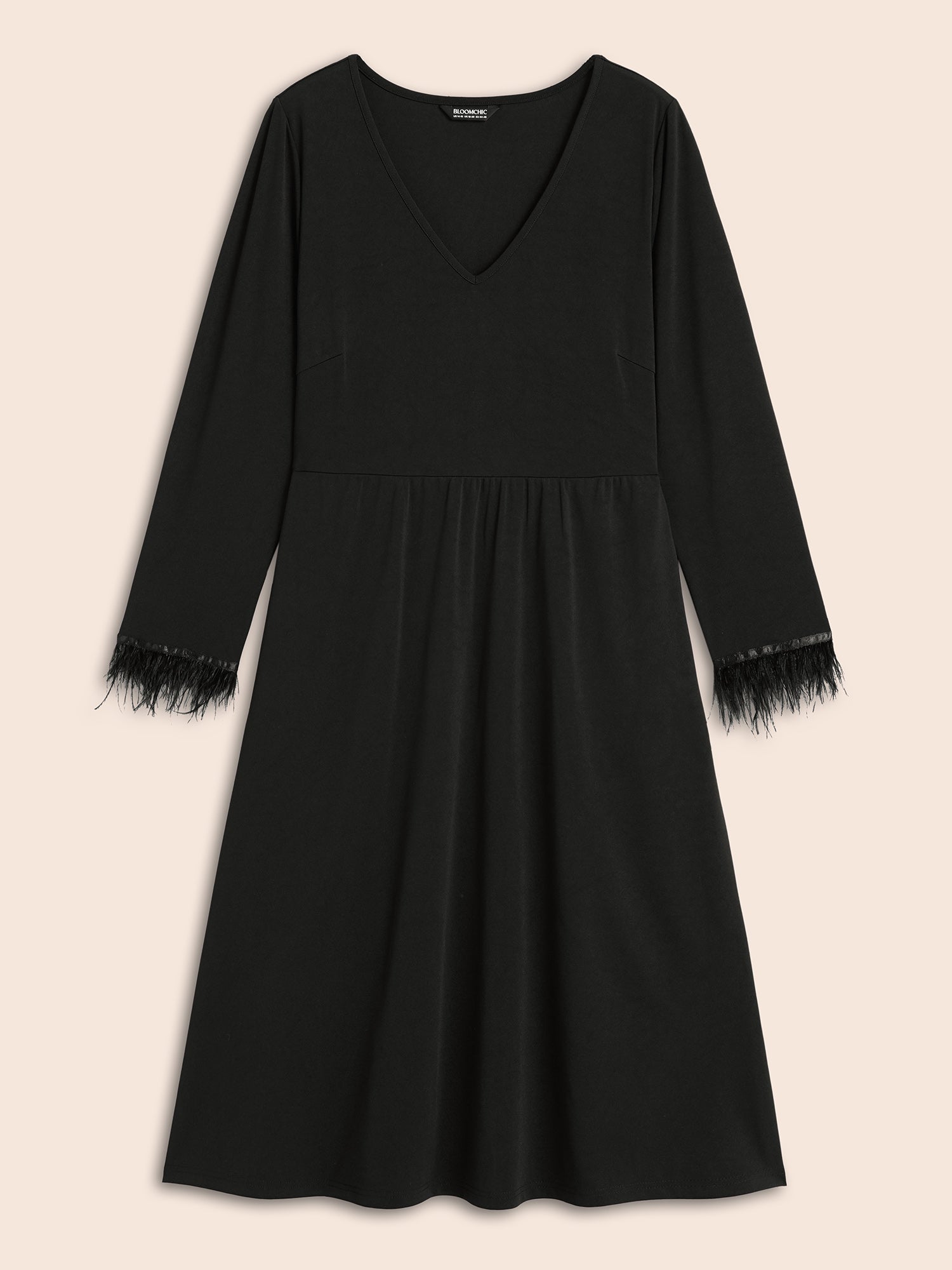 V Neck Patchwork Fuzzy Trim Dress