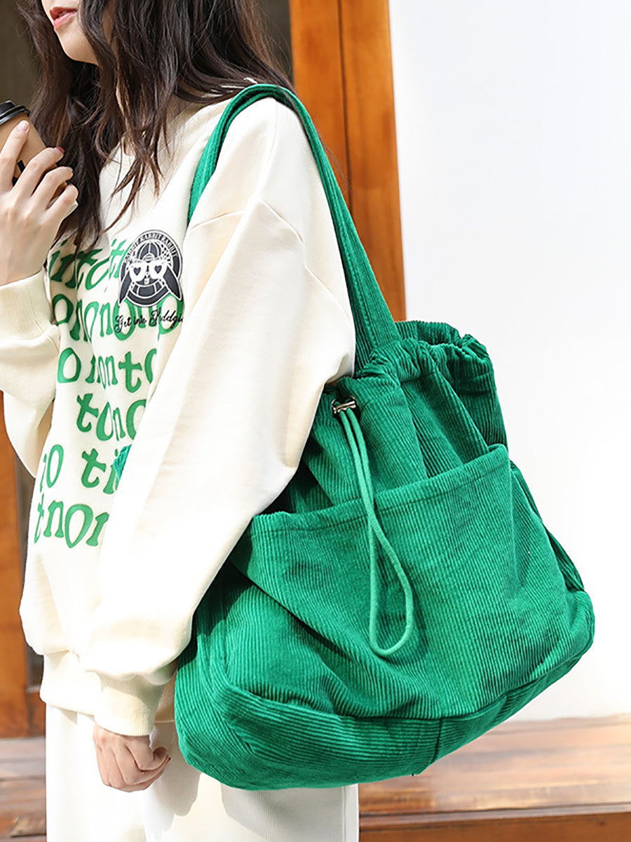 Vintage Solid Corduroy Large Capacity Shoulder Bag