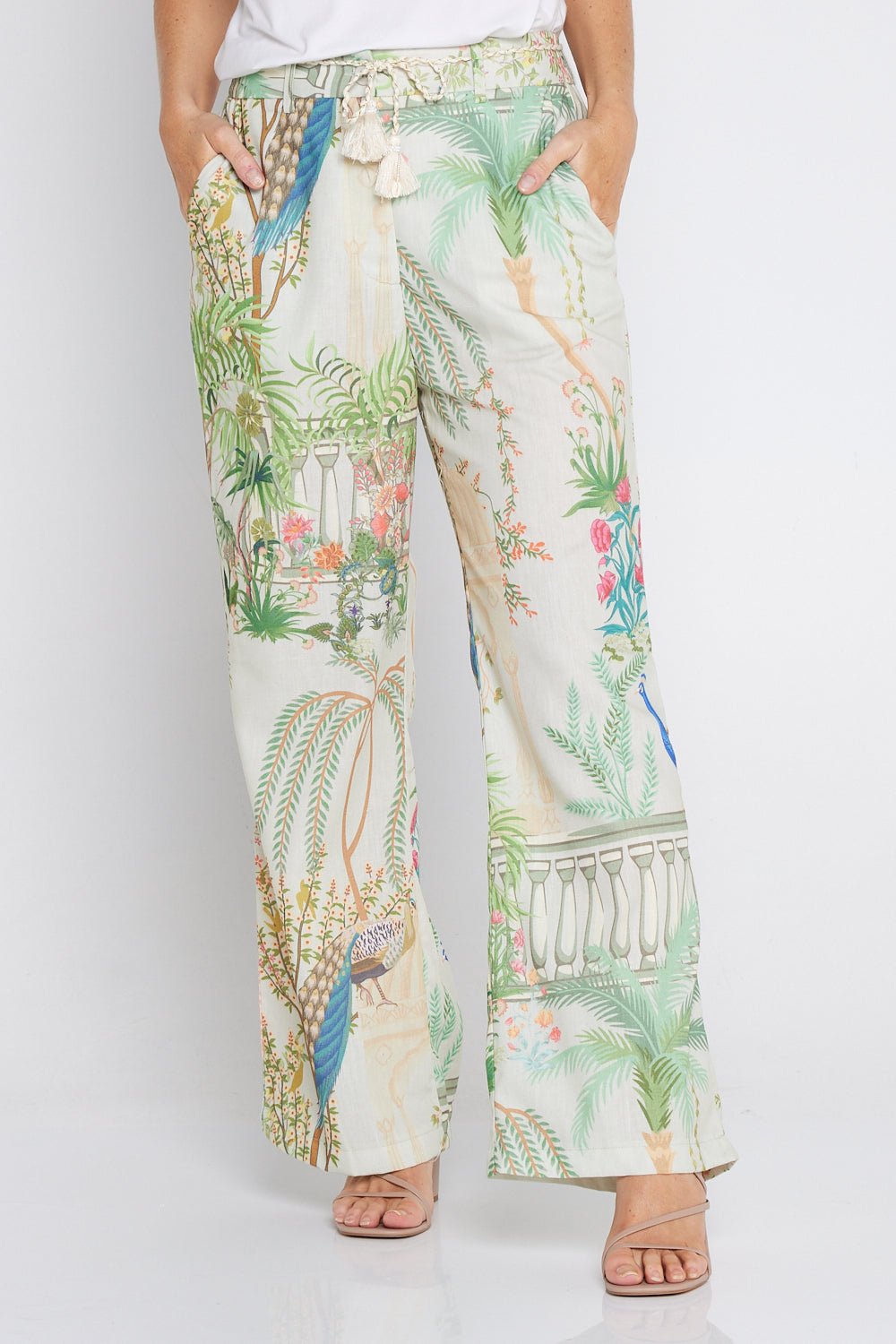 Zafira Linen Pants - Peacock Print