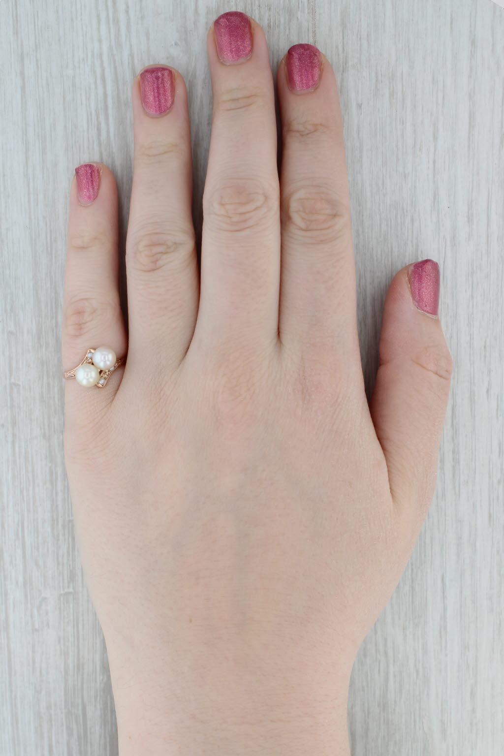 Vintage Cultured Pearl Bypass Ring 10k Rose Gold Size 6.25