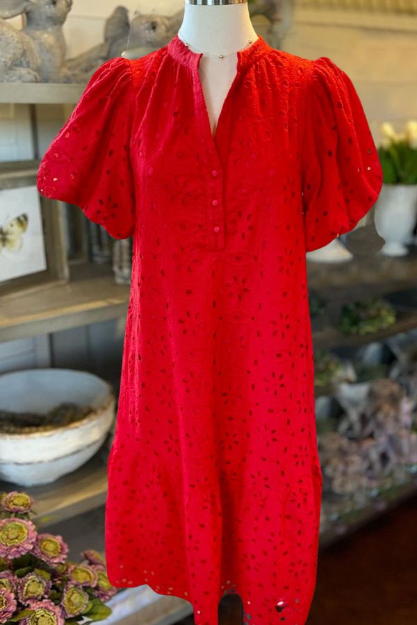 Hollow Cotton Dress-Red Hot