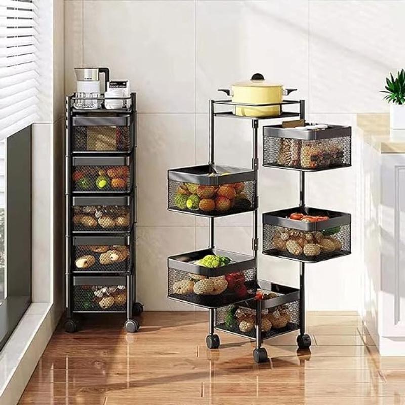 5 Layer Box type Rotating Shelf.  5 Tier Square Storage Rack with Wheels