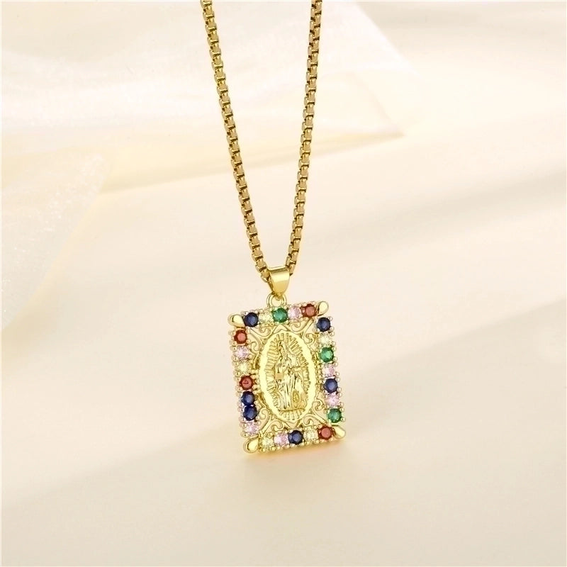 Stainless Steel Titanium Steel 18K Gold Plated INS Style Plating Inlay Human Faith Zircon Pendant Necklace