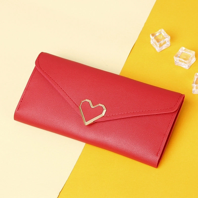 Women's Heart Shape Solid Color Pu Leather Zipper Buckle Wallets