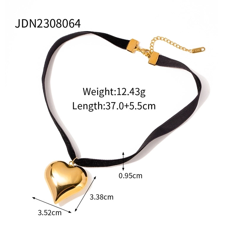 Vacation Minimalist Heart Shape 304 Stainless Steel Zircon 18K Gold Plated Plating Earrings Necklace