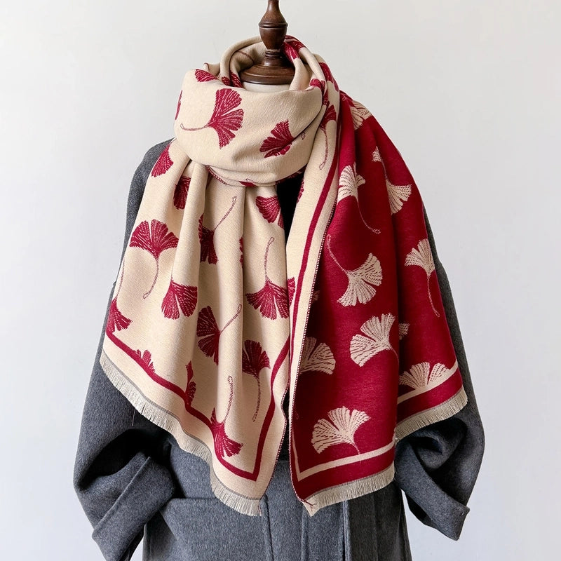Women's Basic Minimalist Maple Leaf Polyester Scarf
