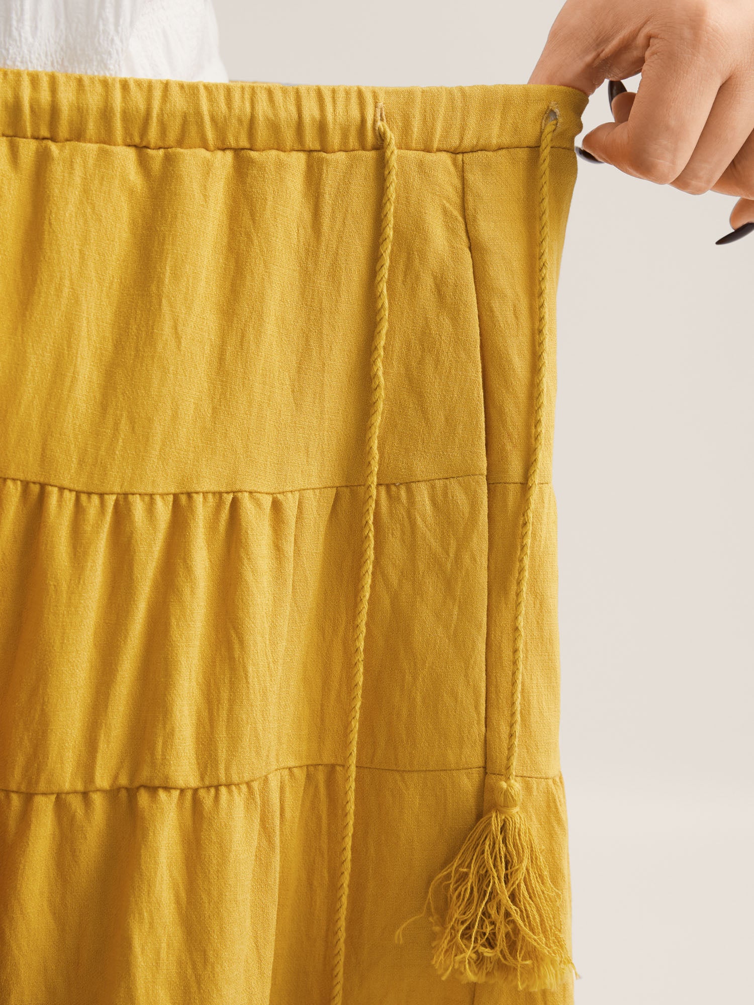 Tassel Tie Tiered Midi Skirt
