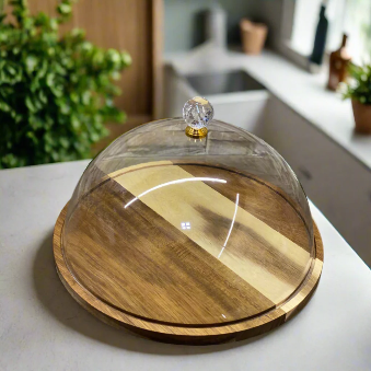 Bamboo Base Cake Dish With Acrylic Lid