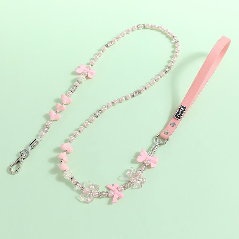 Jeweled Pearl Decor Dog Collar&Leash