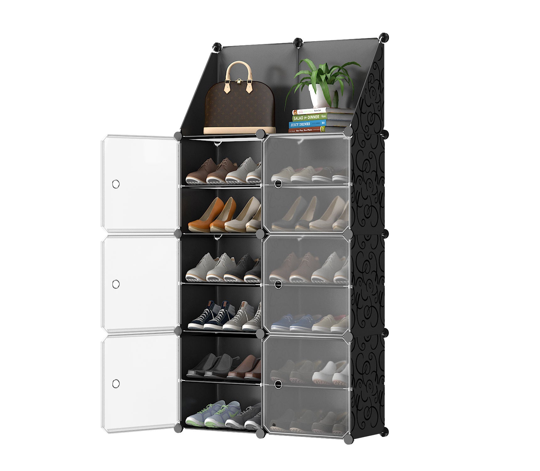 2 Column 7 Layer 6 Door Shoe Rack . Portable Plastic Shoe Rack with Door
