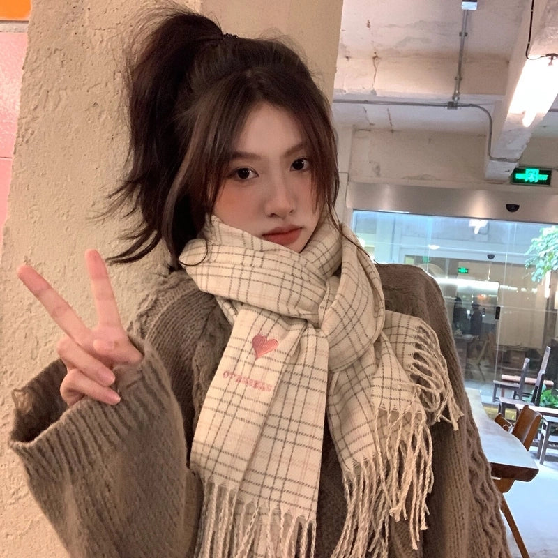 Fresh New Retro Scarf  Versatile Warm Embroidered Lovely Tassel Scarf For Students Women Winter