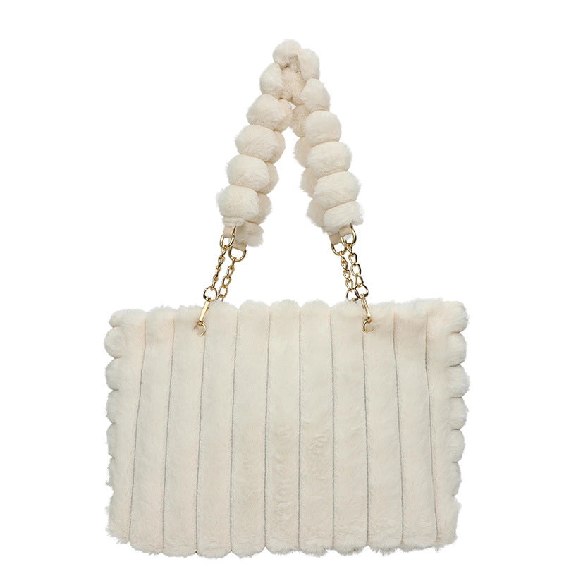 Plush Bag Women's  Large Capacity Sweet Chain Tote Casual Fashion Portable Shoulder Bag