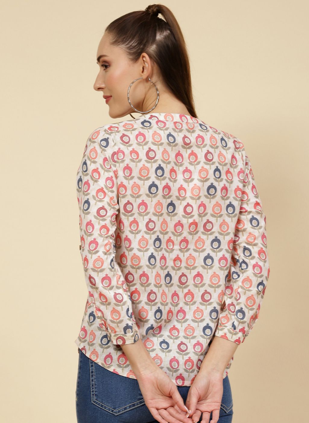 Women Cream Printed Top