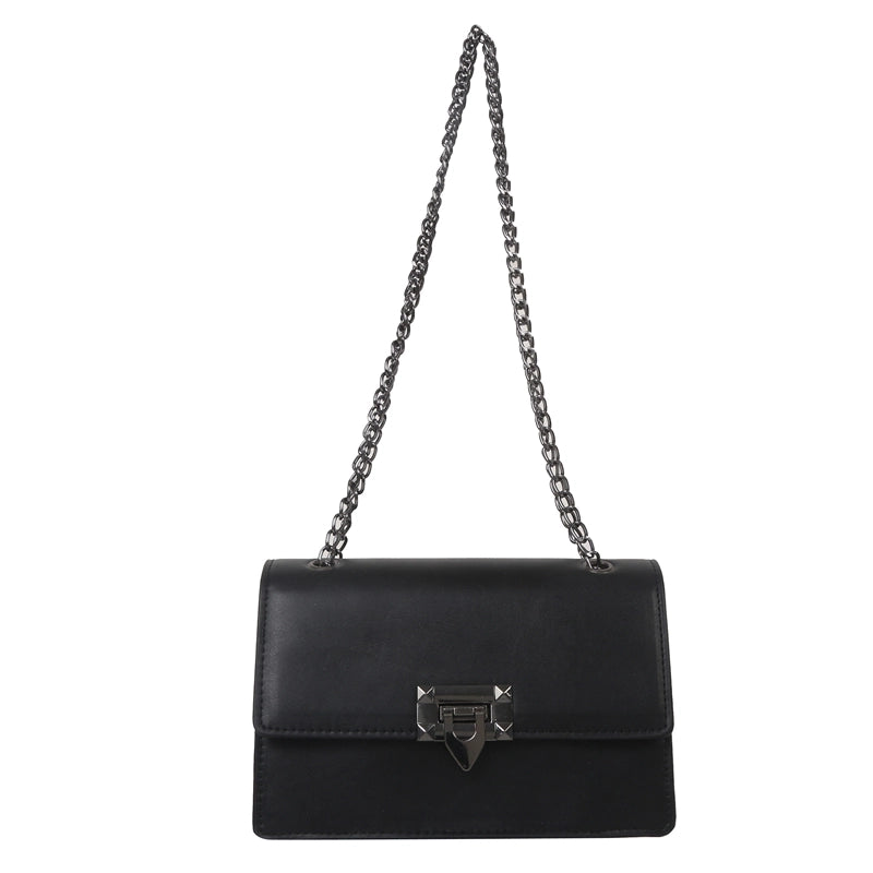 Women's Pu Leather Solid Color Classic Style Square Lock Clasp Shoulder Bag Crossbody Bag