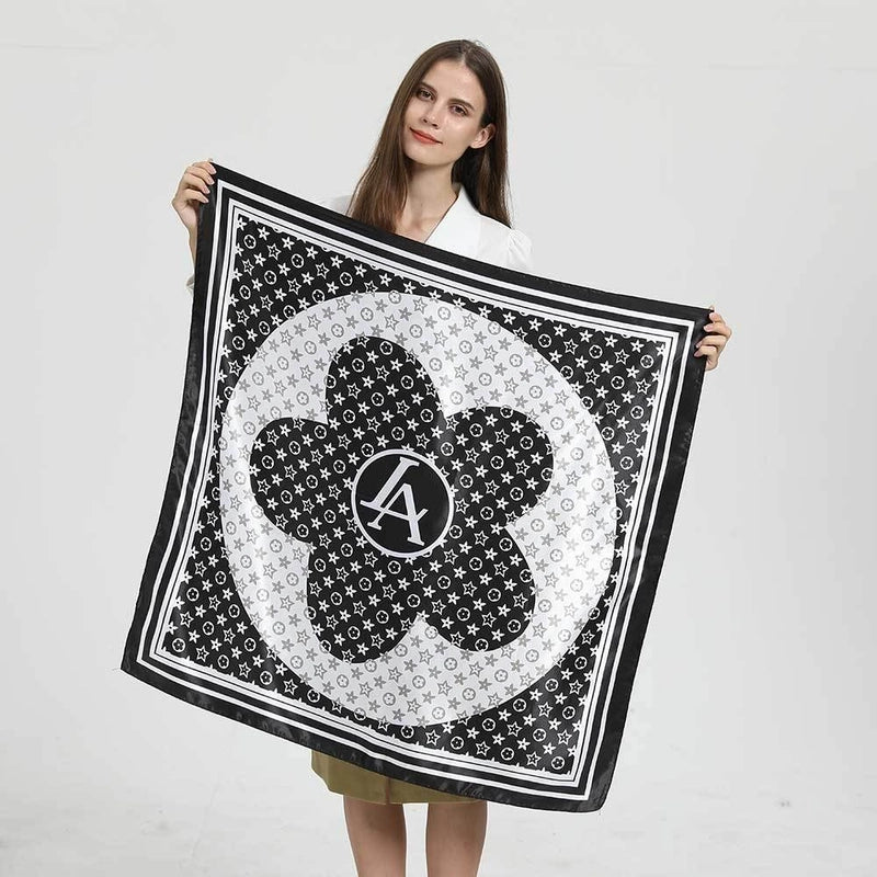 Women's Elegant Letter Plaid Polka Dots Satin Printing Silk Scarf