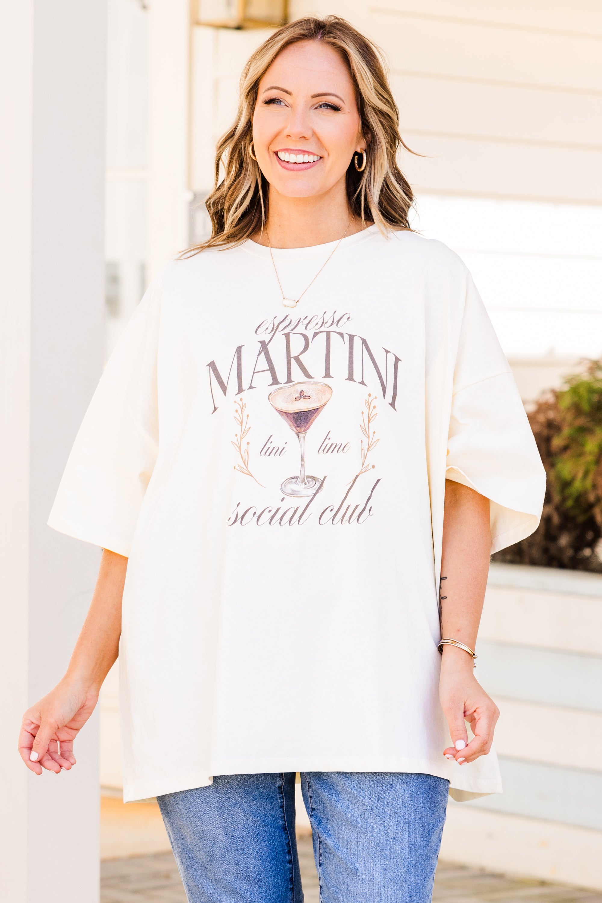 Espresso Martini Social Club Boyfriend Tee. Ivory