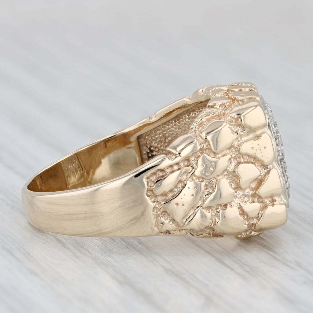 0.40ctw Pave Diamond Gold Nugget Ring 10k Yellow Gold Size 9.75 Men's
