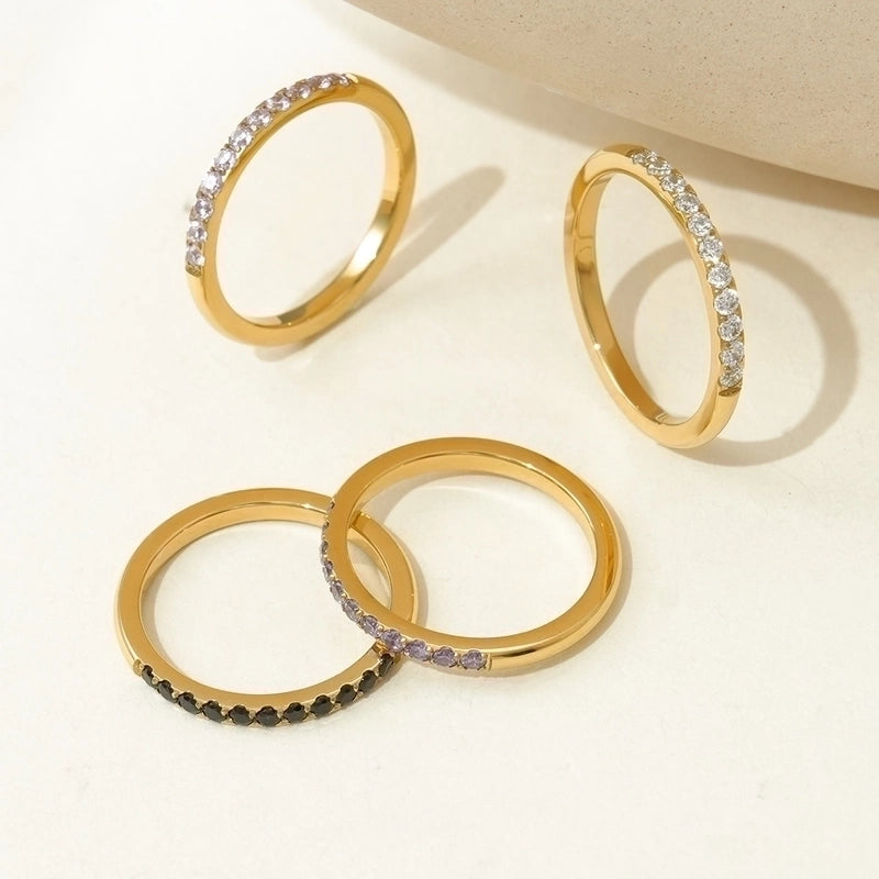Minimalist Commute Geometric 304 Stainless Steel Rhinestones 14K Gold Plated Polishing Inlay Rings