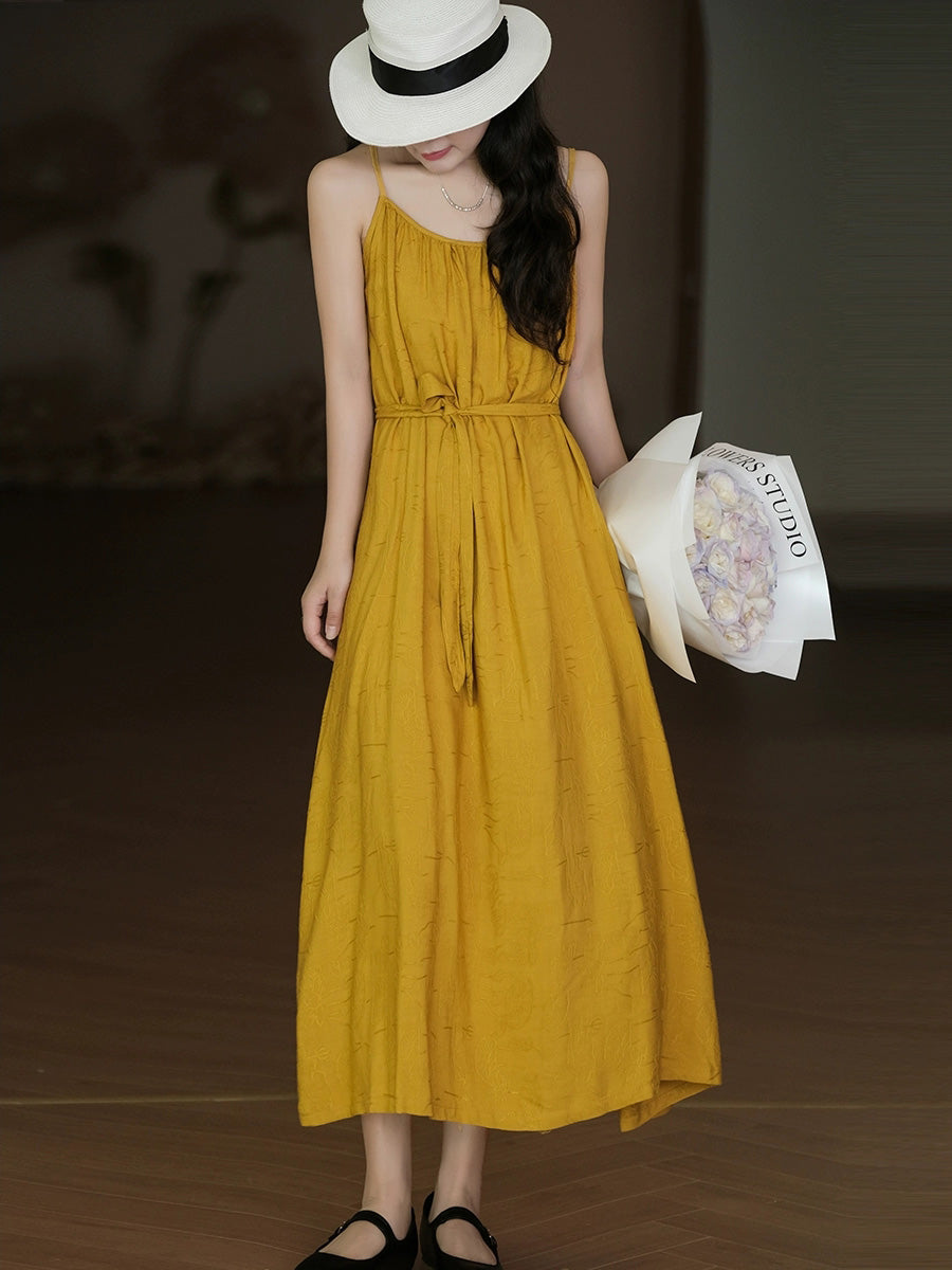 Women Summer Pure Color O-Neck Cotton Vest Dress