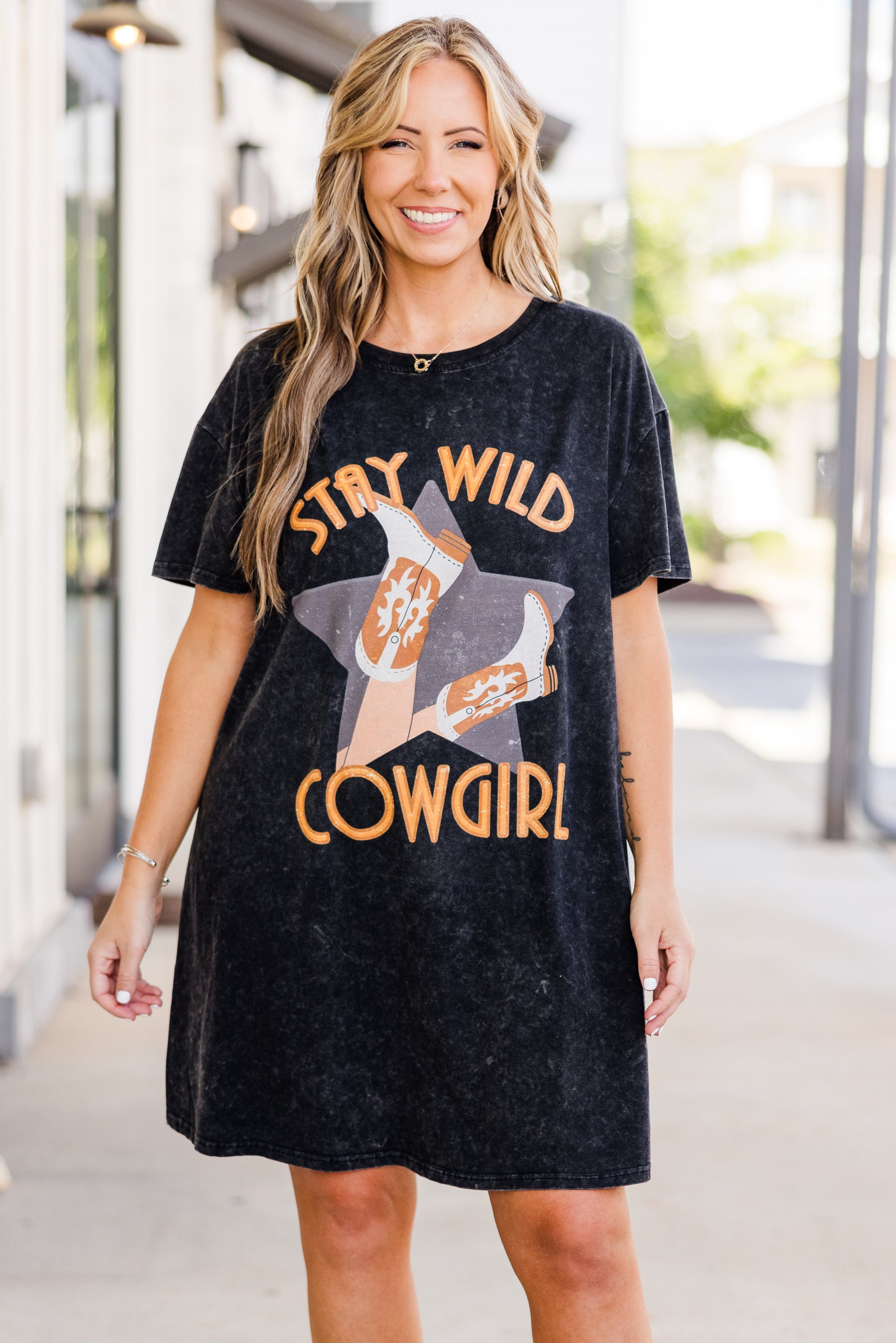 Stay Wild Cowgirl T-Shirt Dress. Black