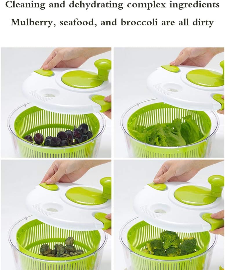 Kitchen Salad Spinner Large 5L Capacity - Manual Lettuce Spinner With Secure Lid Lock & Rotary Handle & Built-In Draining System