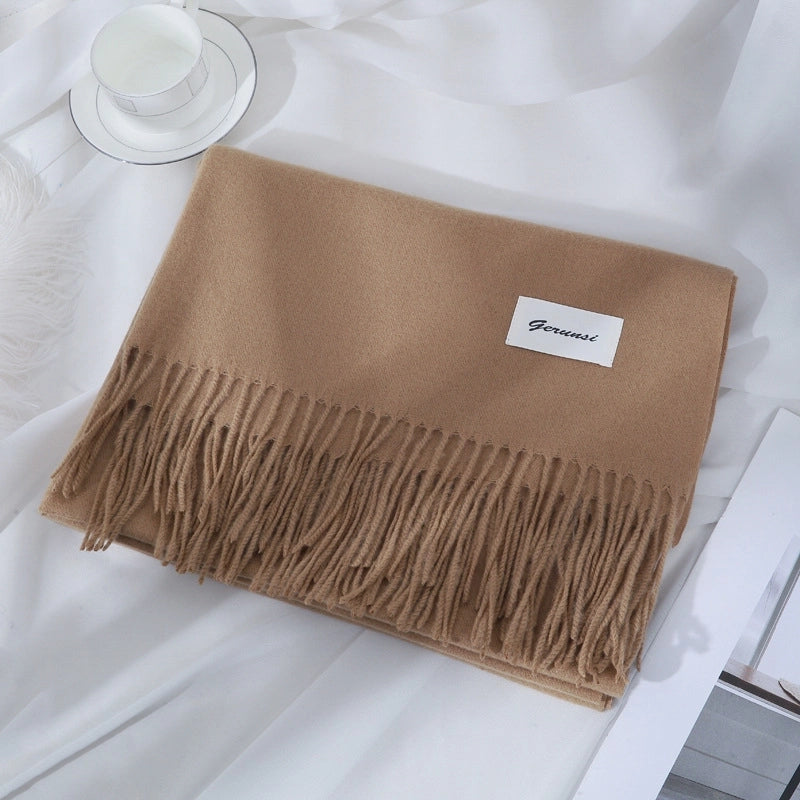 Women's Minimalist Solid Color Imitation Cashmere Tassel Scarf