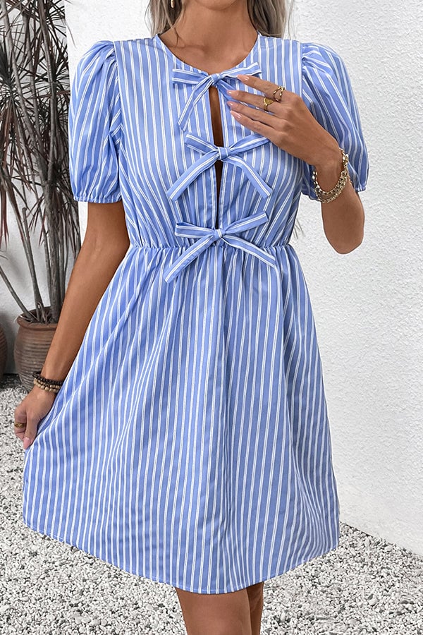 Cute Bow Stripe Print Mini Dress