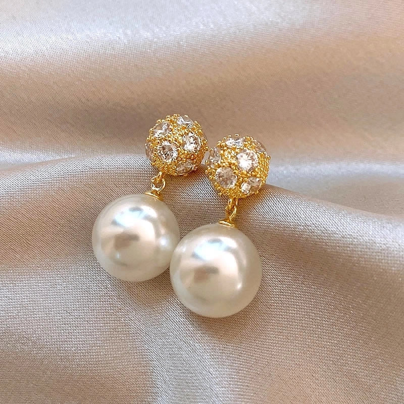 1 Pair Minimalist Round Inlay Alloy Zircon Ear Studs