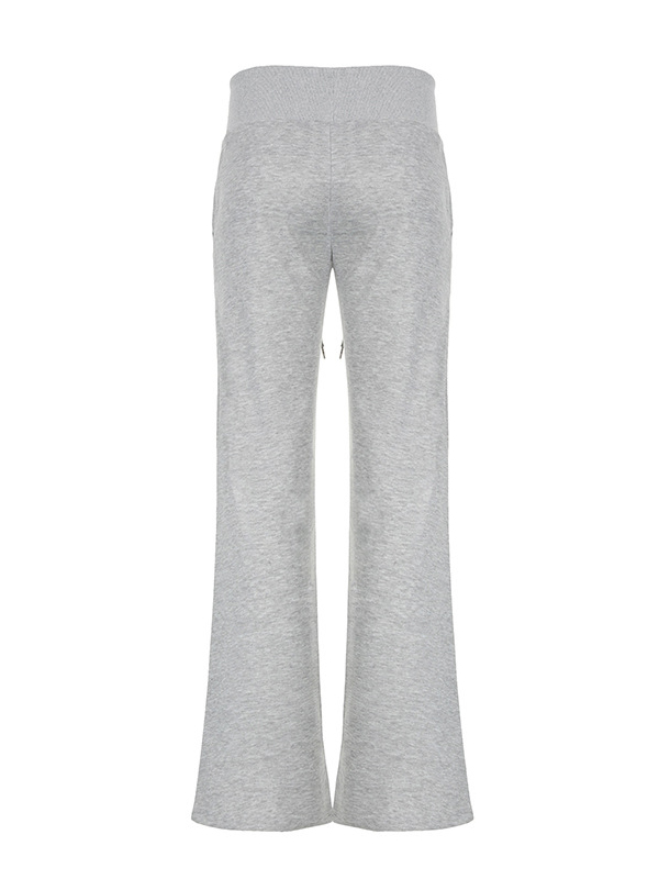 Flared Pants Loose Drawstring Pockets Solid Color Pants Trousers