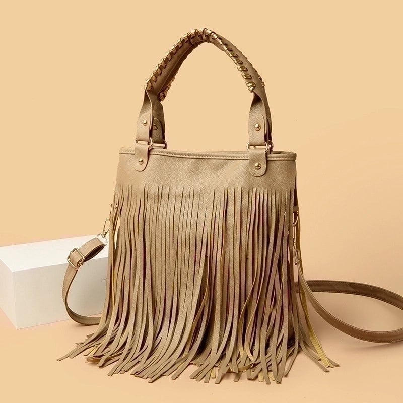 Women's Medium Pu Leather Tassel Streetwear Open Handbag