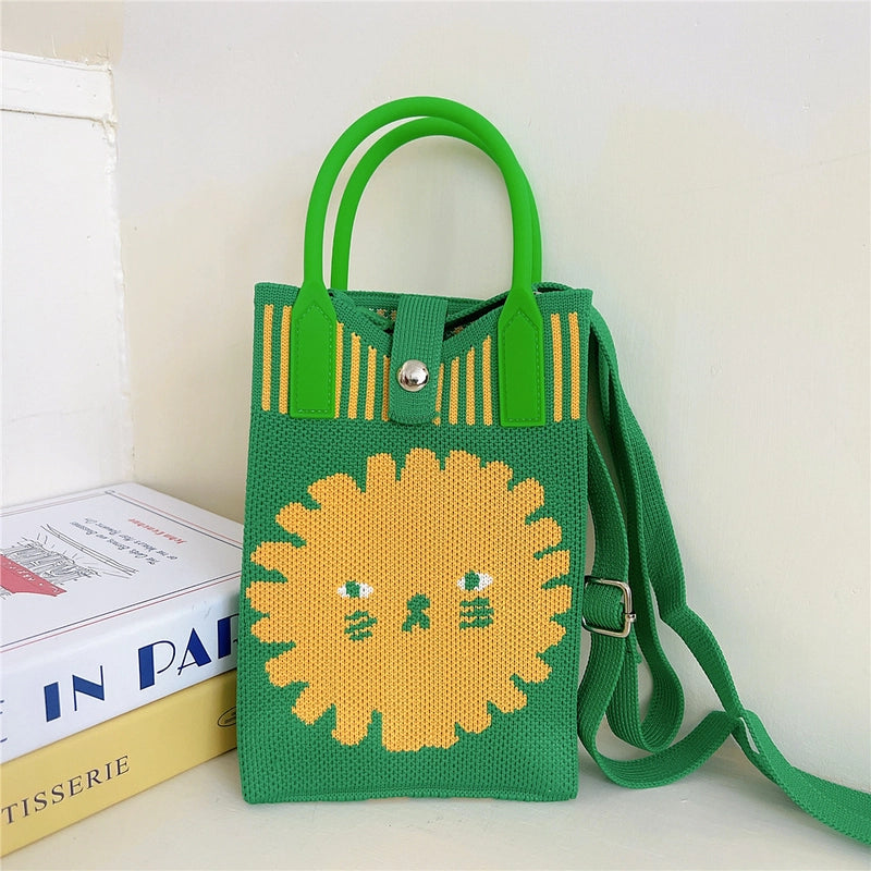 Women's Small Knit Cat Vintage Style Classic Style Bucket Buckle Handbag