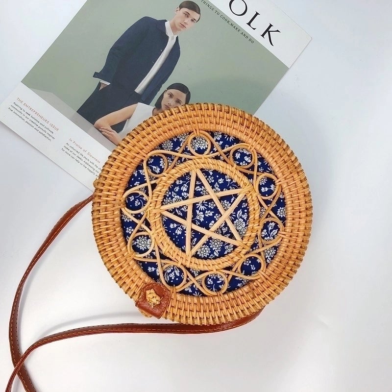 Women's Medium Straw Solid Color Vacation Beach Weave Hook Loop Straw Bag