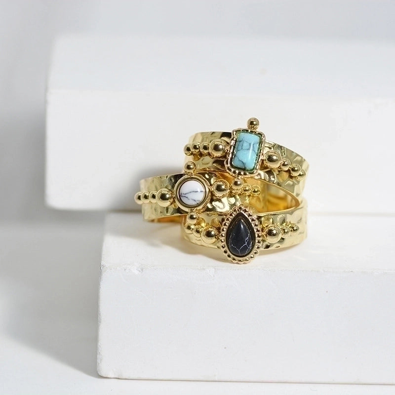 Fashion 304 Stainless Steel Turquoise 18K Gold Plated