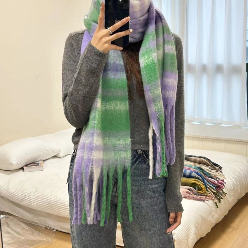 Women's Retro Sweet Plaid Polyester Tassel Scarf