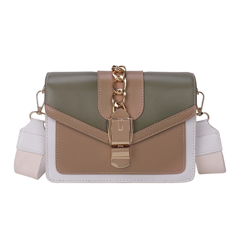 Women's Medium Pu Leather Color Block Streetwear Lock Clasp Crossbody Bag