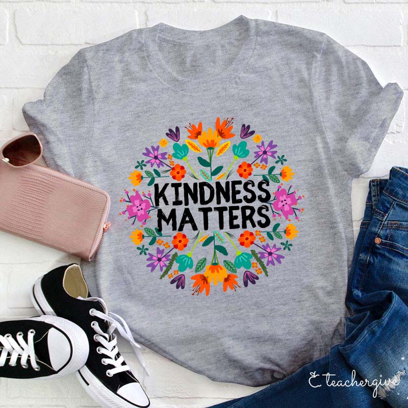 Bohemian Flowers Kindness Matters Teacher T-Shirt